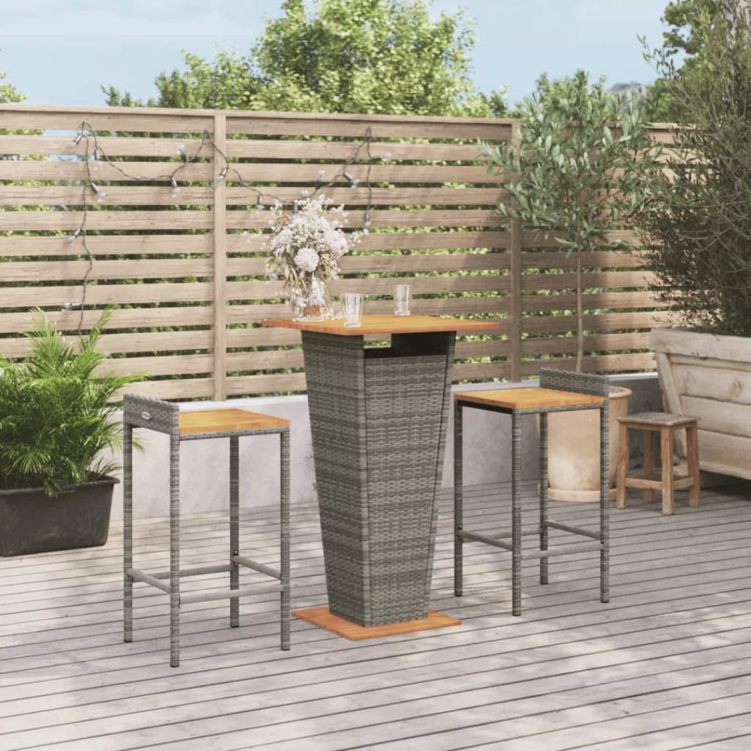 Vidaxl 3-tlg. Gartenbar-set Grau Poly Rattan & Massivholz Akazie günstig online kaufen