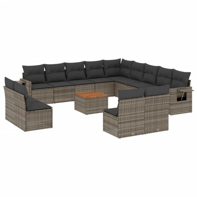 vidaXL Sofaelement 14-tlg. Garten-Sofagarnitur mit Kissen Grau Poly Rattan günstig online kaufen