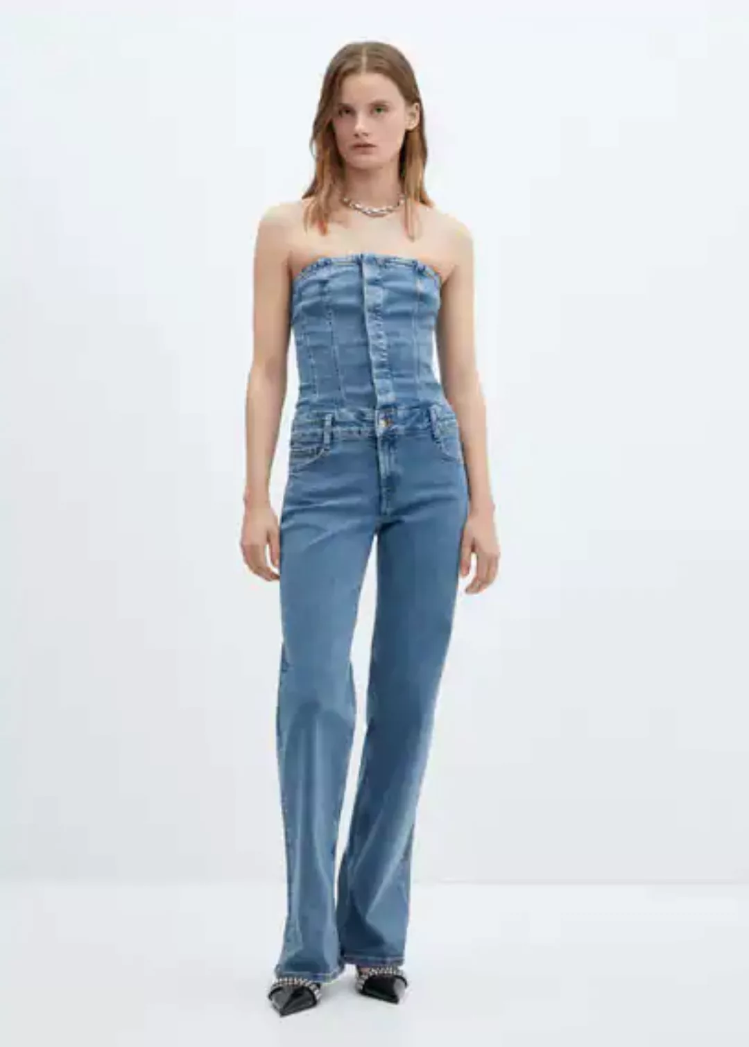 Schulterfreier Jeans-Jumpsuit günstig online kaufen