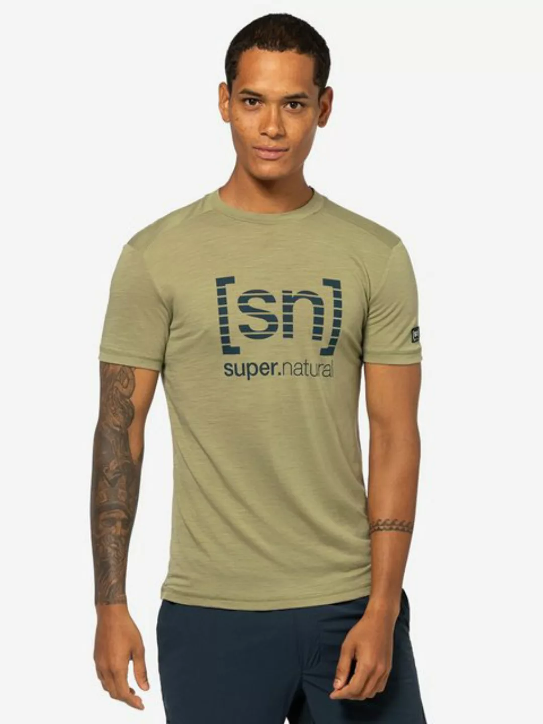 SUPER.NATURAL T-Shirt für Herren, Merino GRID LOGO gestreift, atmungsaktiv günstig online kaufen