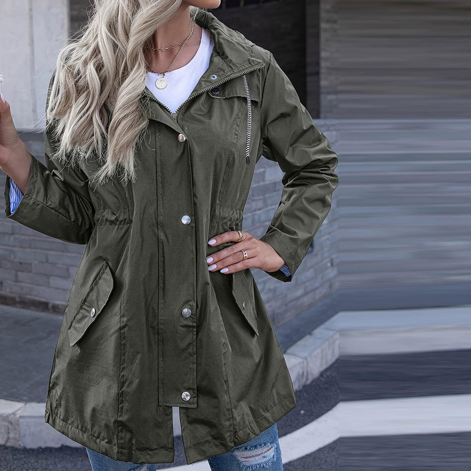 RWEUOQ Regenmantel Damen-Windjacke mit Streifenfutter und günstig online kaufen