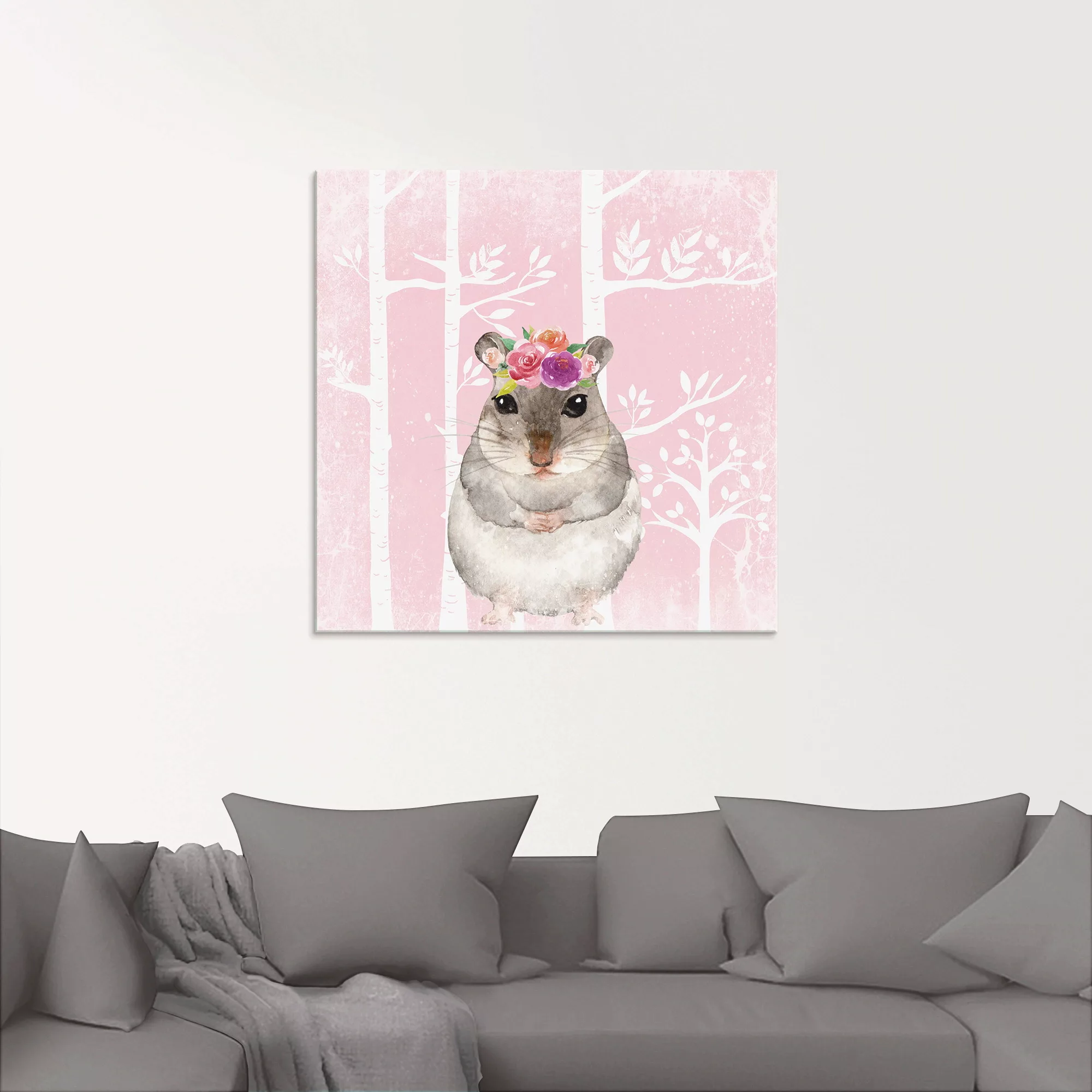 Artland Glasbild "Hamster mit Blumen im pink Wald", Tiere, (1 St.), in vers günstig online kaufen