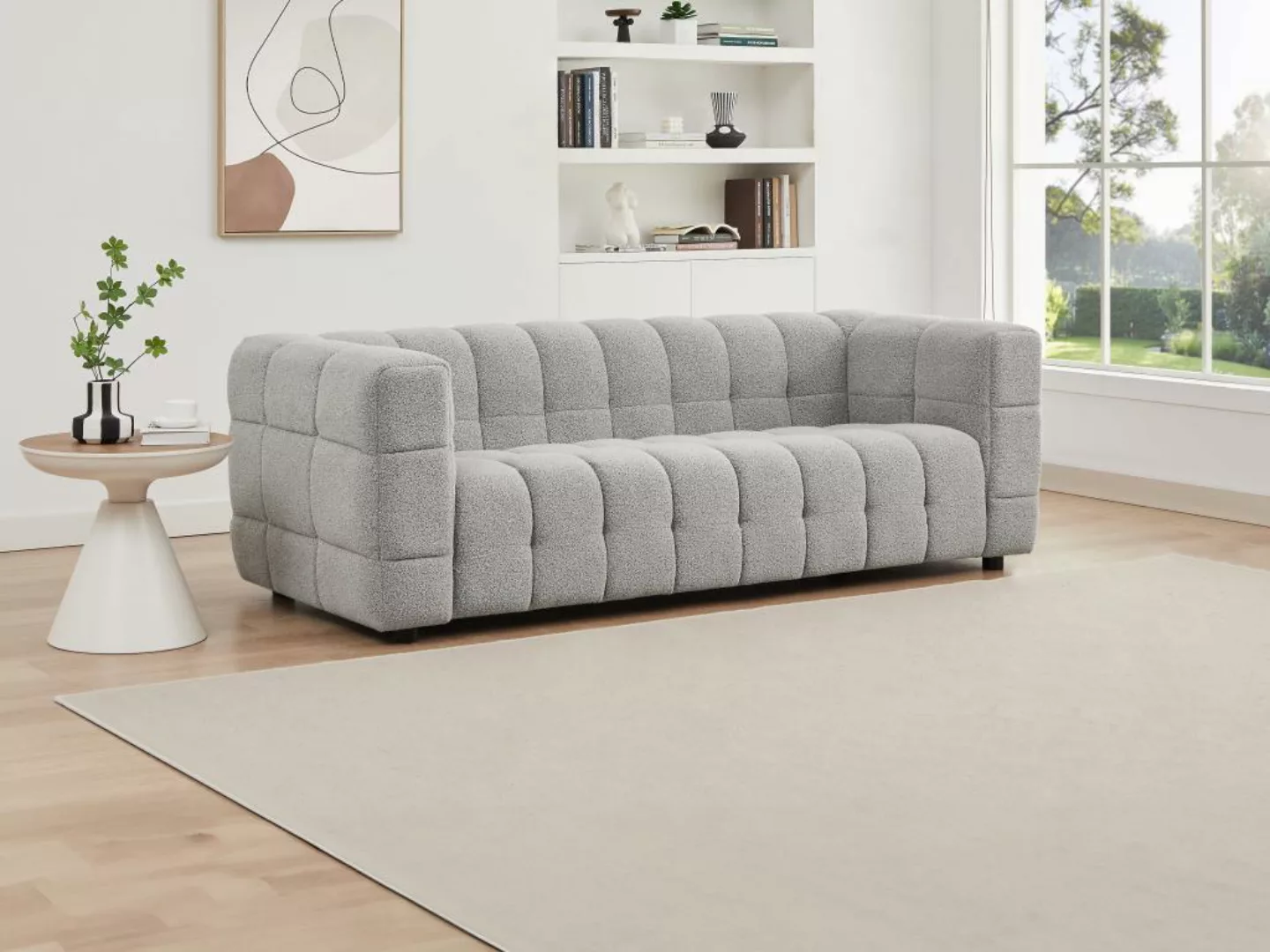 Sofa 3-Sitzer - Bouclé-Stoff - Hellgrau - LERICI von Pascal Morabito günstig online kaufen