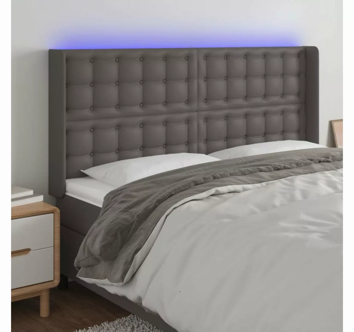 vidaXL Bett, LED Kopfteil Grau 183x16x118/128 cm Kunstleder günstig online kaufen