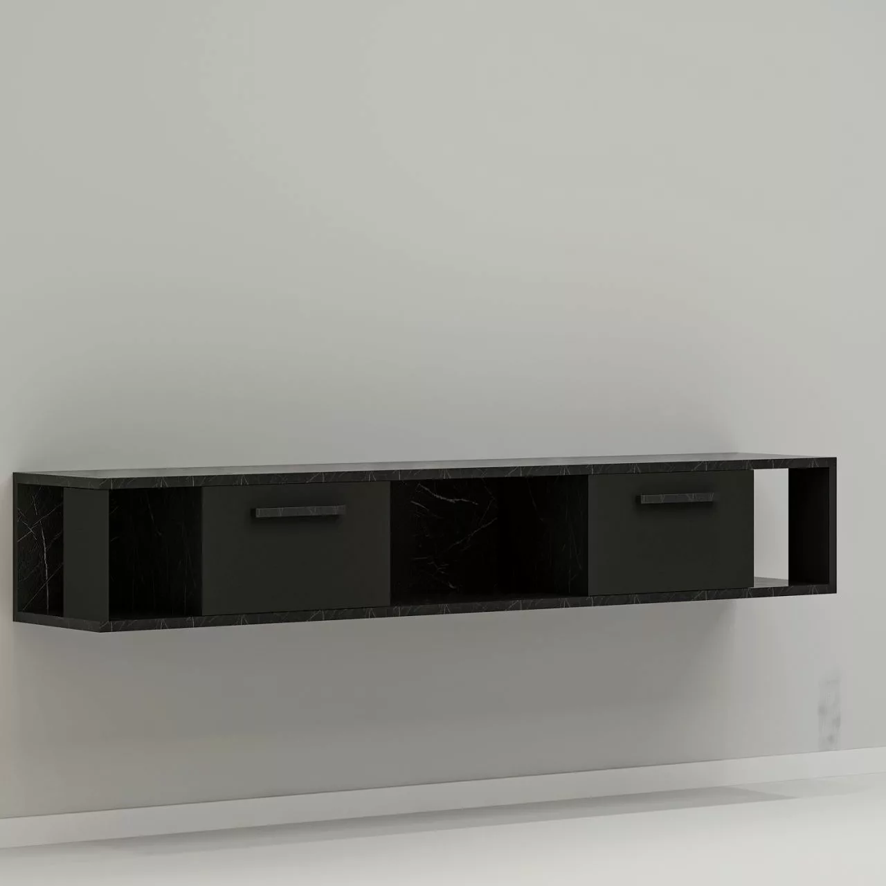 TV-Lowboard Aldora schwarz Marmoroptik B/H/T: ca. 160x30x30 cm günstig online kaufen