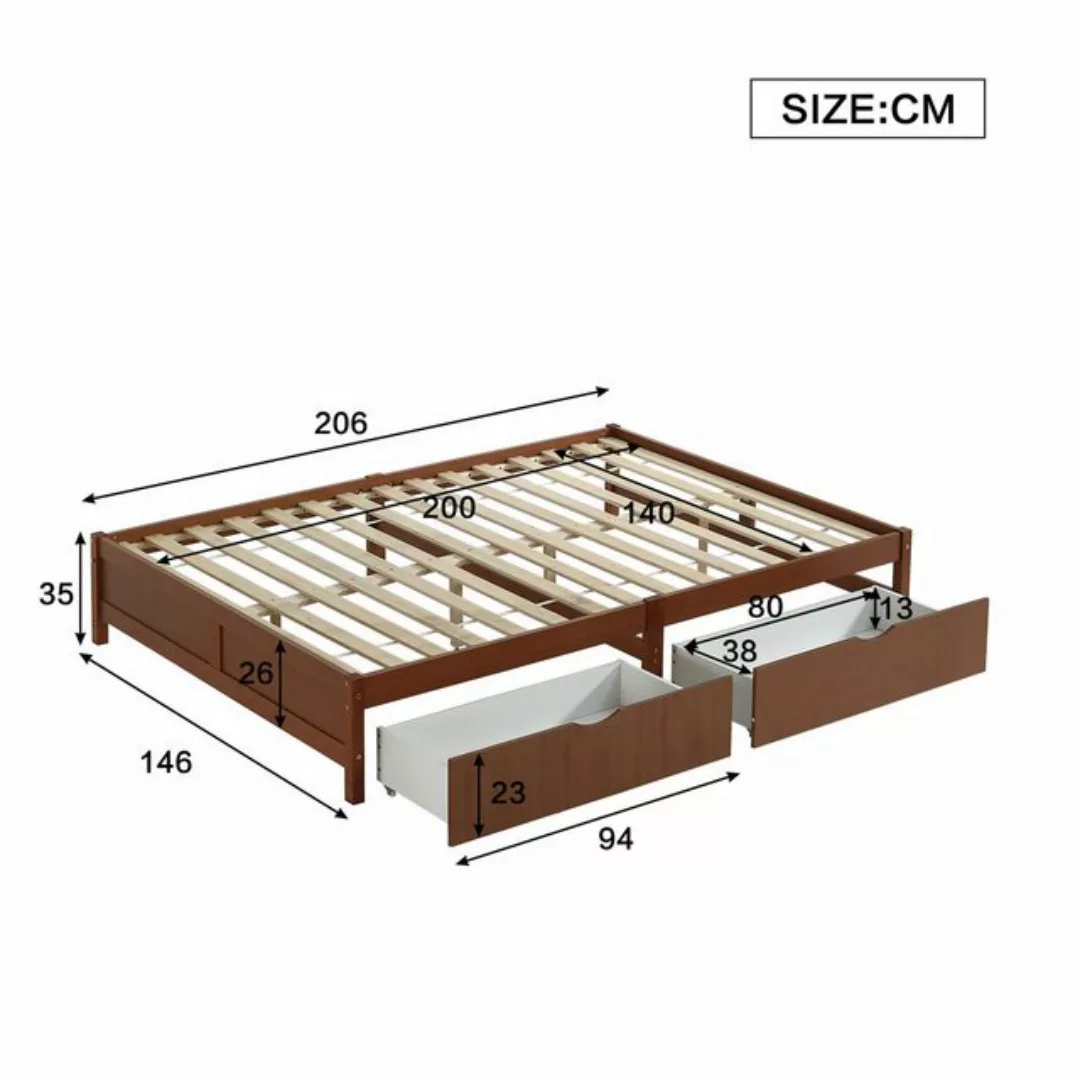 HAUSS SPLOE Stauraumbett 140x200cm mit 2 Schubladen mit Rollen, Rahmen aus günstig online kaufen