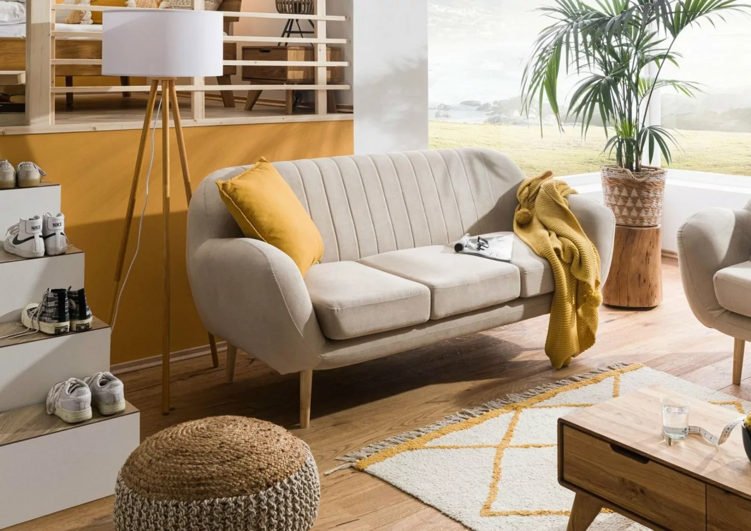 Massivmoebel24 Sofa Sofa 3-Sitzer 190x85x88 beige HOLMA günstig online kaufen