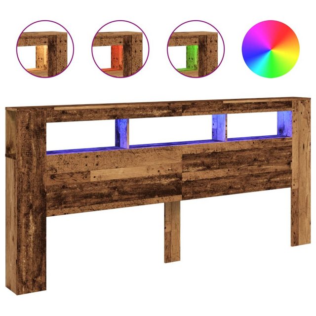 vidaXL Bett, LED-Kopfteil Altholz-Optik 220x18,5x103,5 cm Holzwerkstoff günstig online kaufen