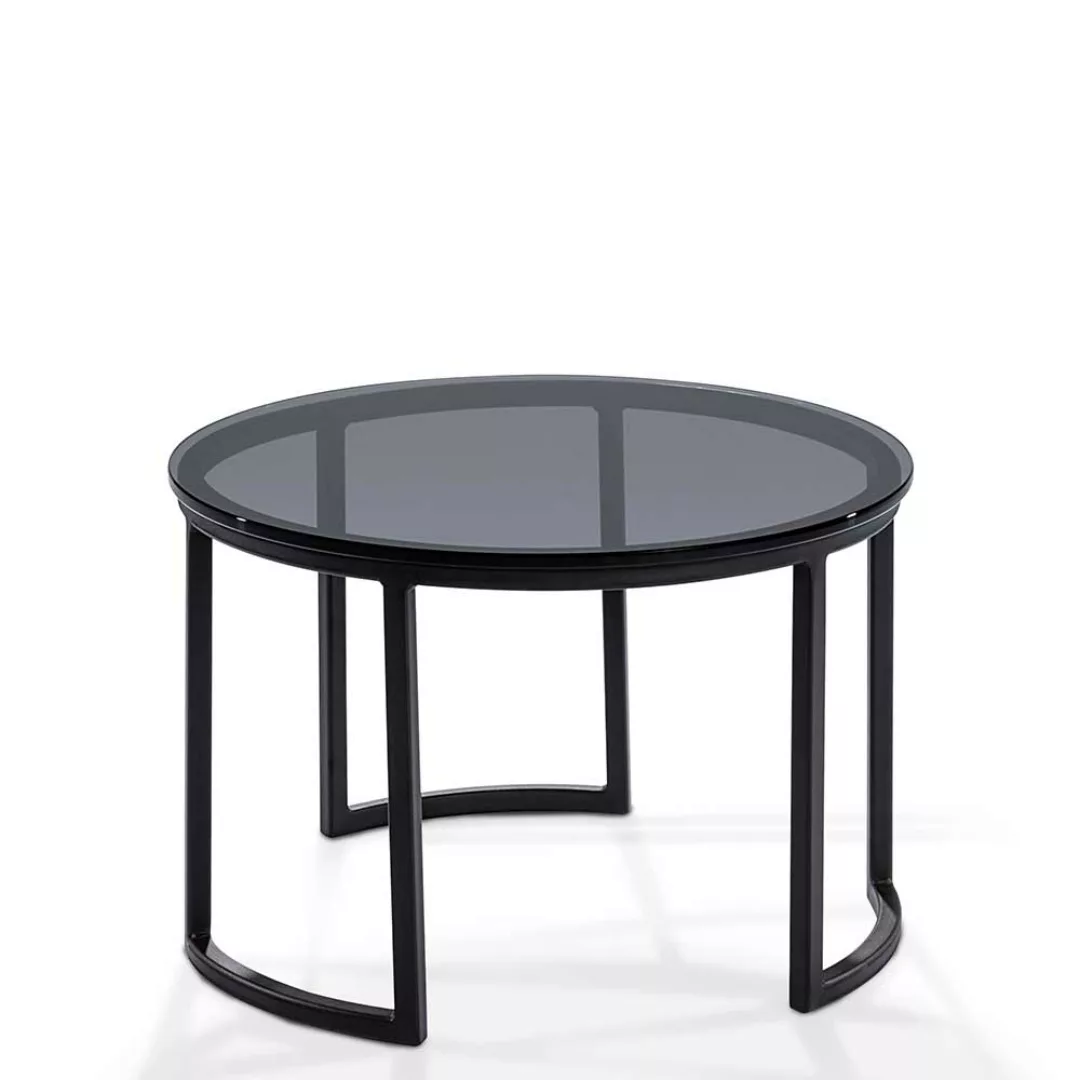 Wohnzimmer Tisch mit runder Rauchglasplatte 80 cm breit günstig online kaufen