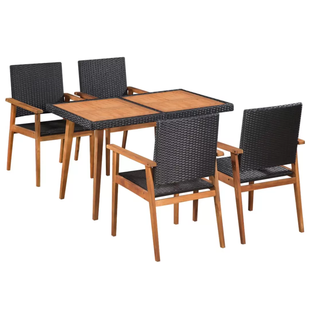 5-tlg. Garten-essgruppe Poly Rattan Schwarz Und Braun günstig online kaufen