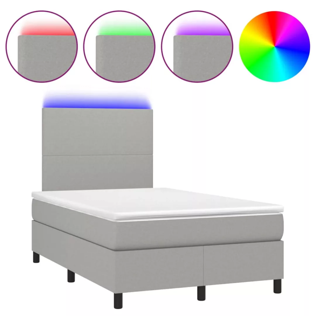 Vidaxl Boxspringbett Mit Matratze & Led Hellgrau 120x200 Cm Stoff günstig online kaufen