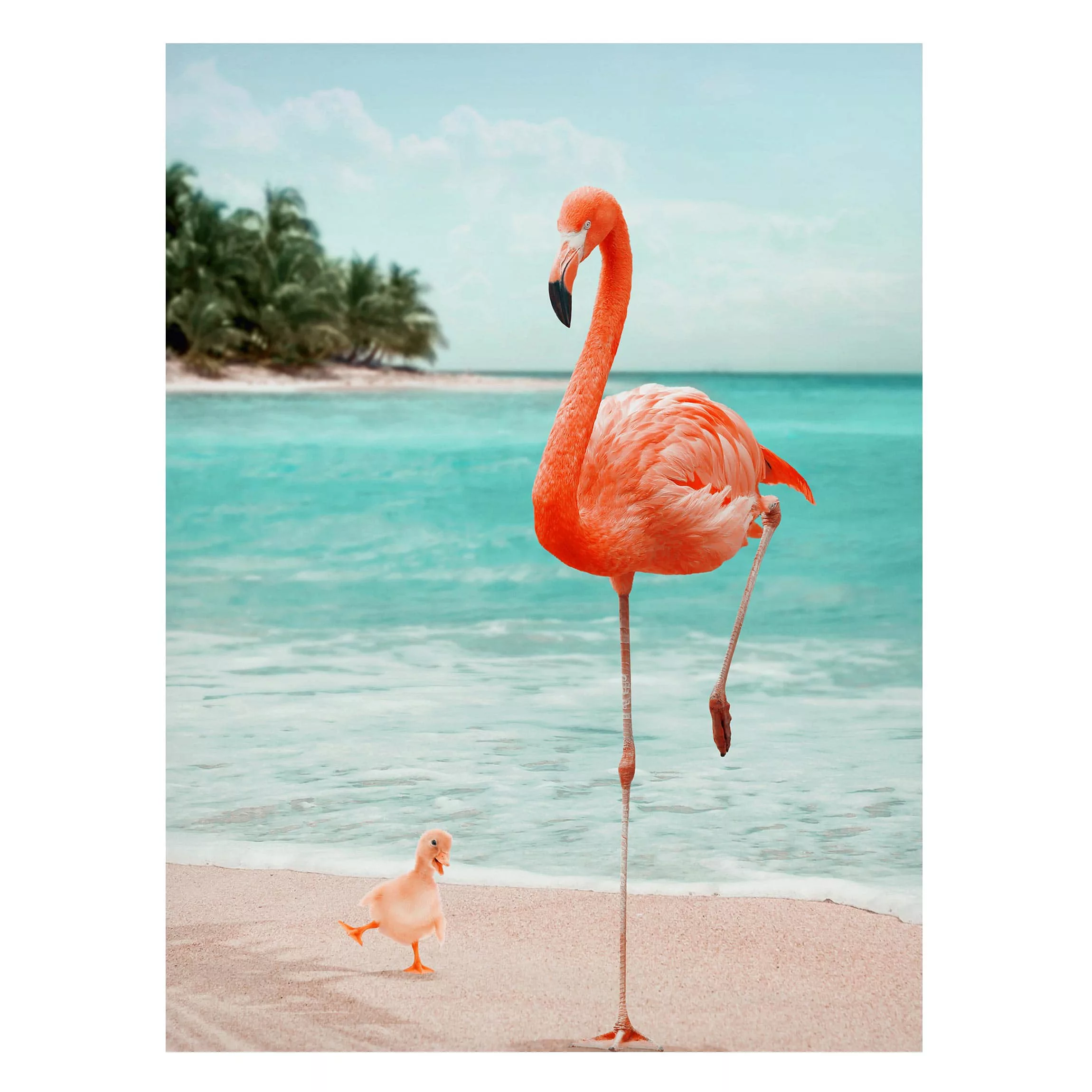 Magnettafel Strand - Hochformat 3:4 Strand mit Flamingo günstig online kaufen