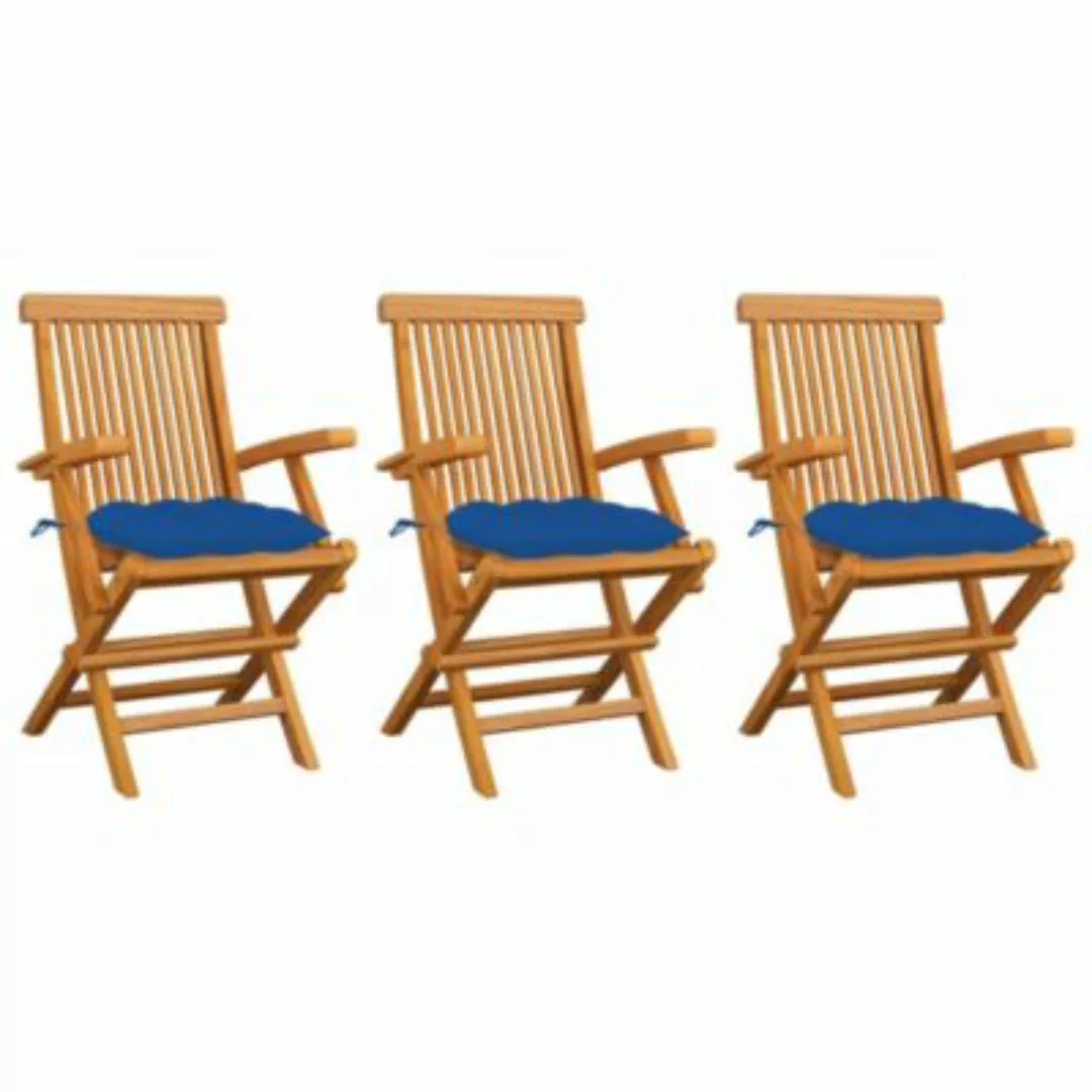 vidaXL Gartenstühle mit Blauen Kissen 3 Stk. Massivholz Teak Gartenstuhl bl günstig online kaufen