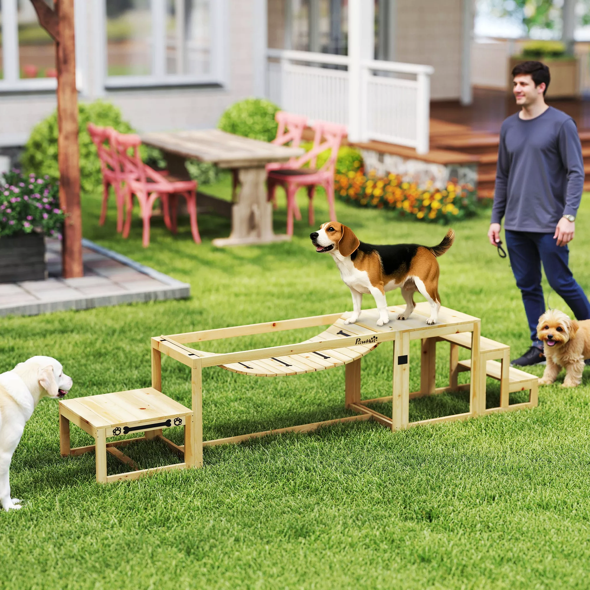 PawHut Hunde Agility Set, 4er-Set Hundetraining mit Brücke, Treppe, Plattfo günstig online kaufen
