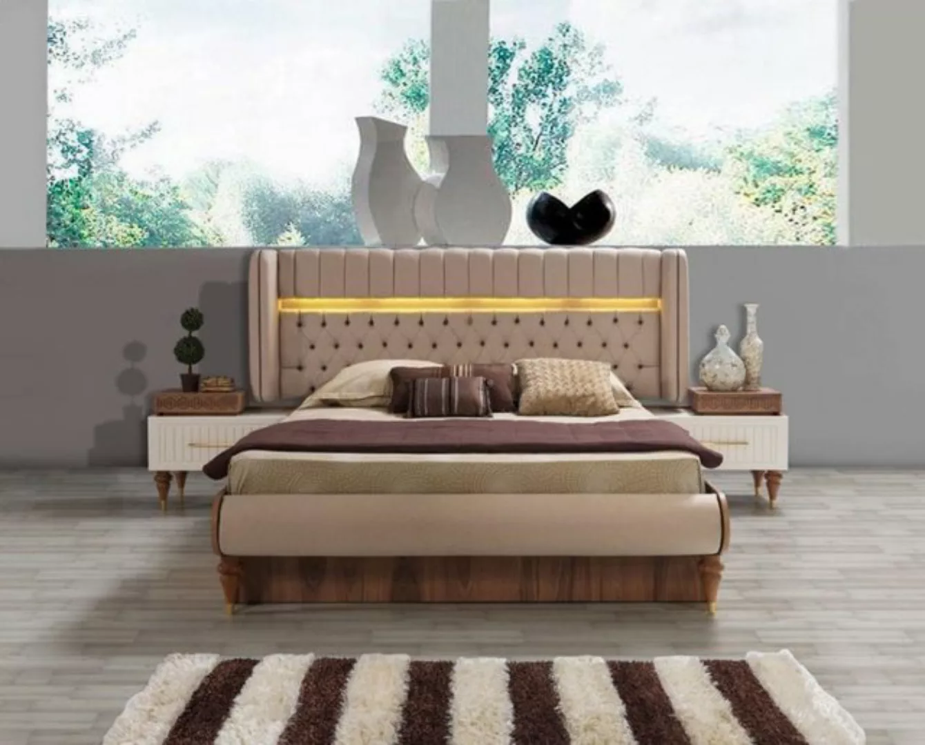JVmoebel Bett Bett Polster Design Luxus Doppel Hotel Chesterfield Holz Möbe günstig online kaufen