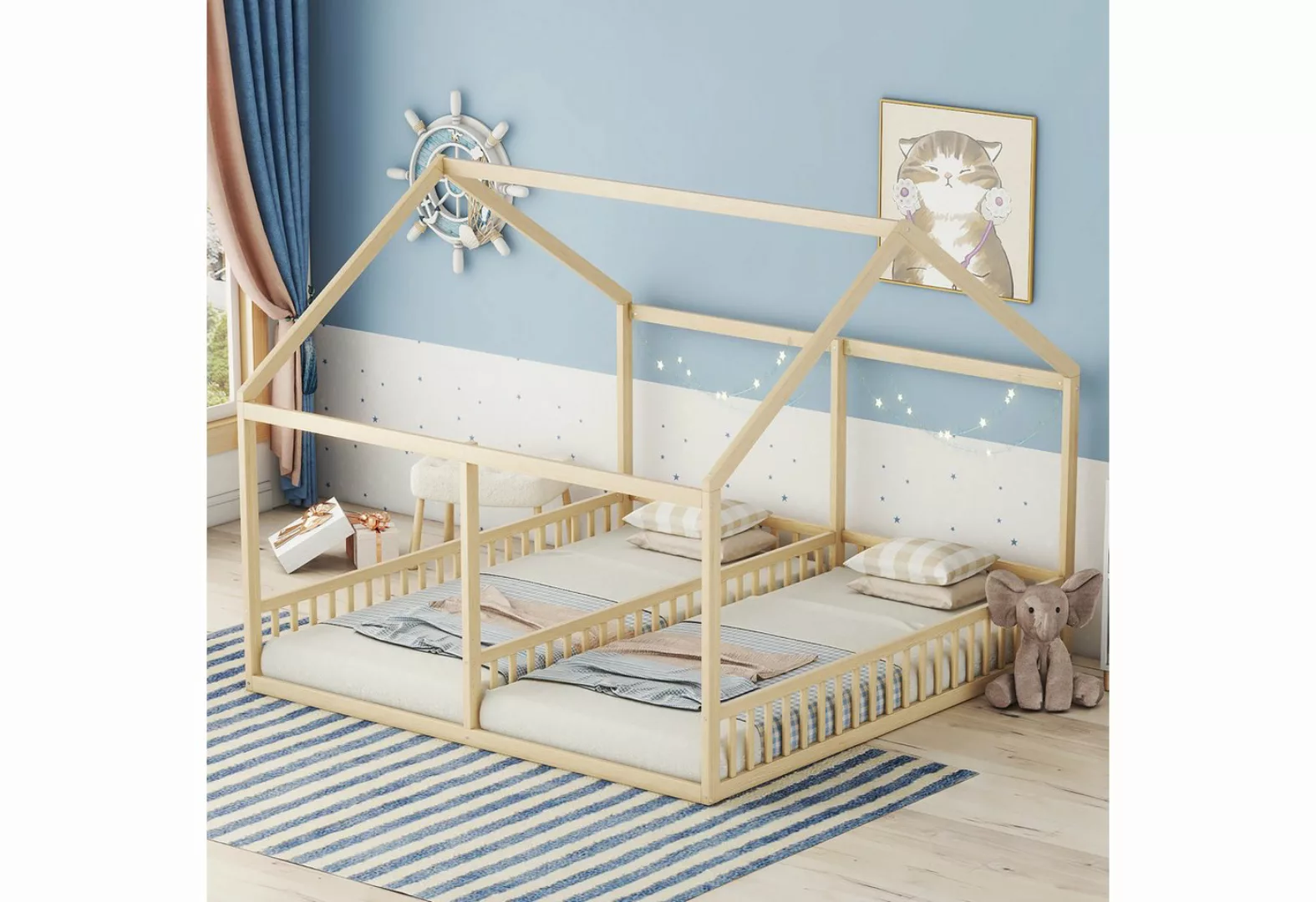 KoDise Kinderbett Bettrahme 90 x 200 Holzbett 2-in-1-Betten Hausbett Kinder günstig online kaufen