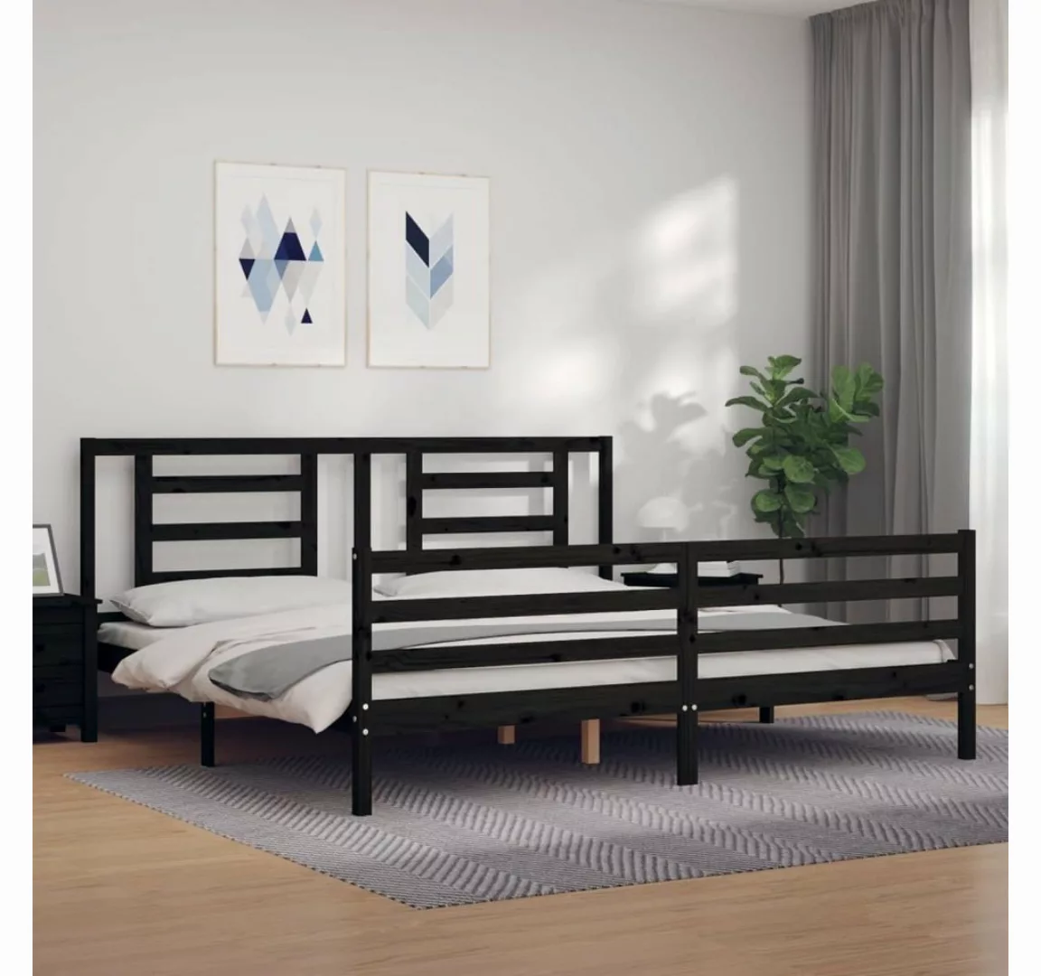 furnicato Bett Massivholzbett mit Kopfteil Schwarz 200x200 cm günstig online kaufen