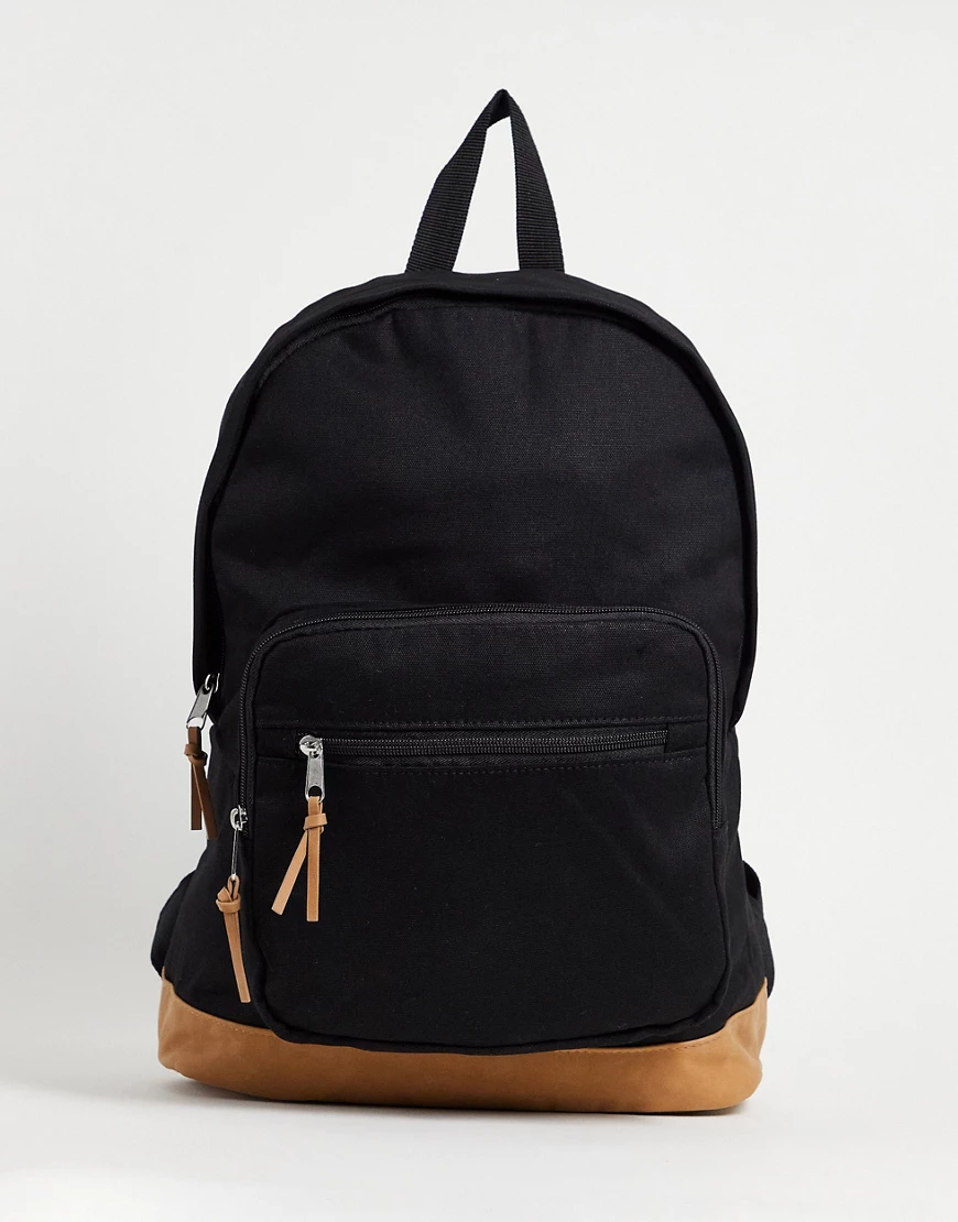 ASOS DESIGN – Canvas-Rucksack in Schwarz mit kontrastierendem Bodeneinsatz günstig online kaufen