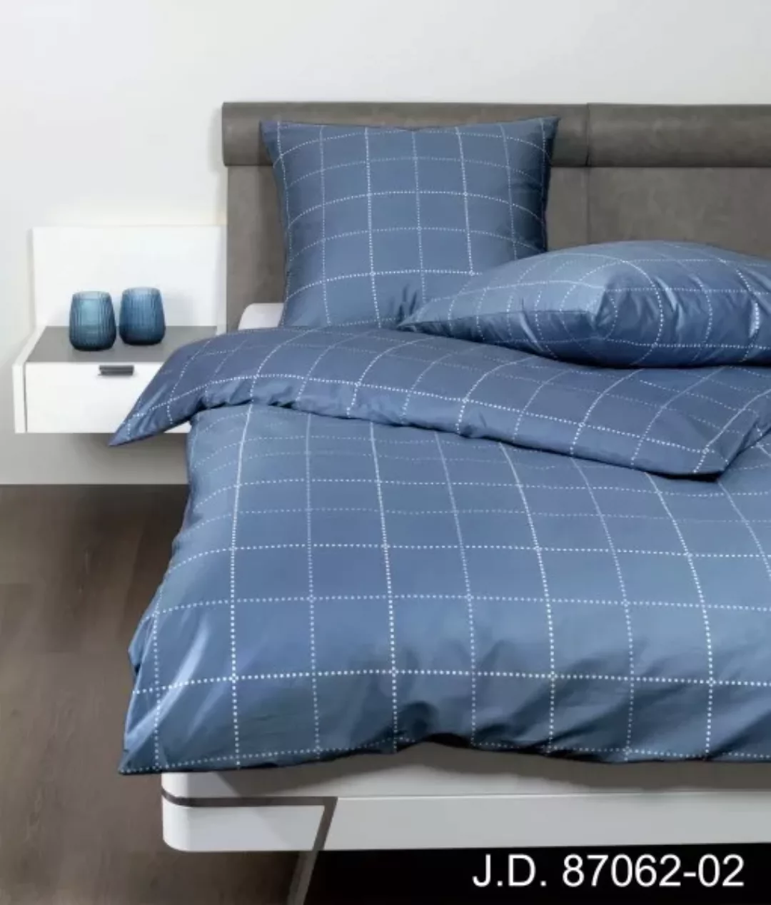 Janine Mako-Satin Bettwäsche J.D. 87062 blau Größe:  200x200 cm + 2x80x80 c günstig online kaufen