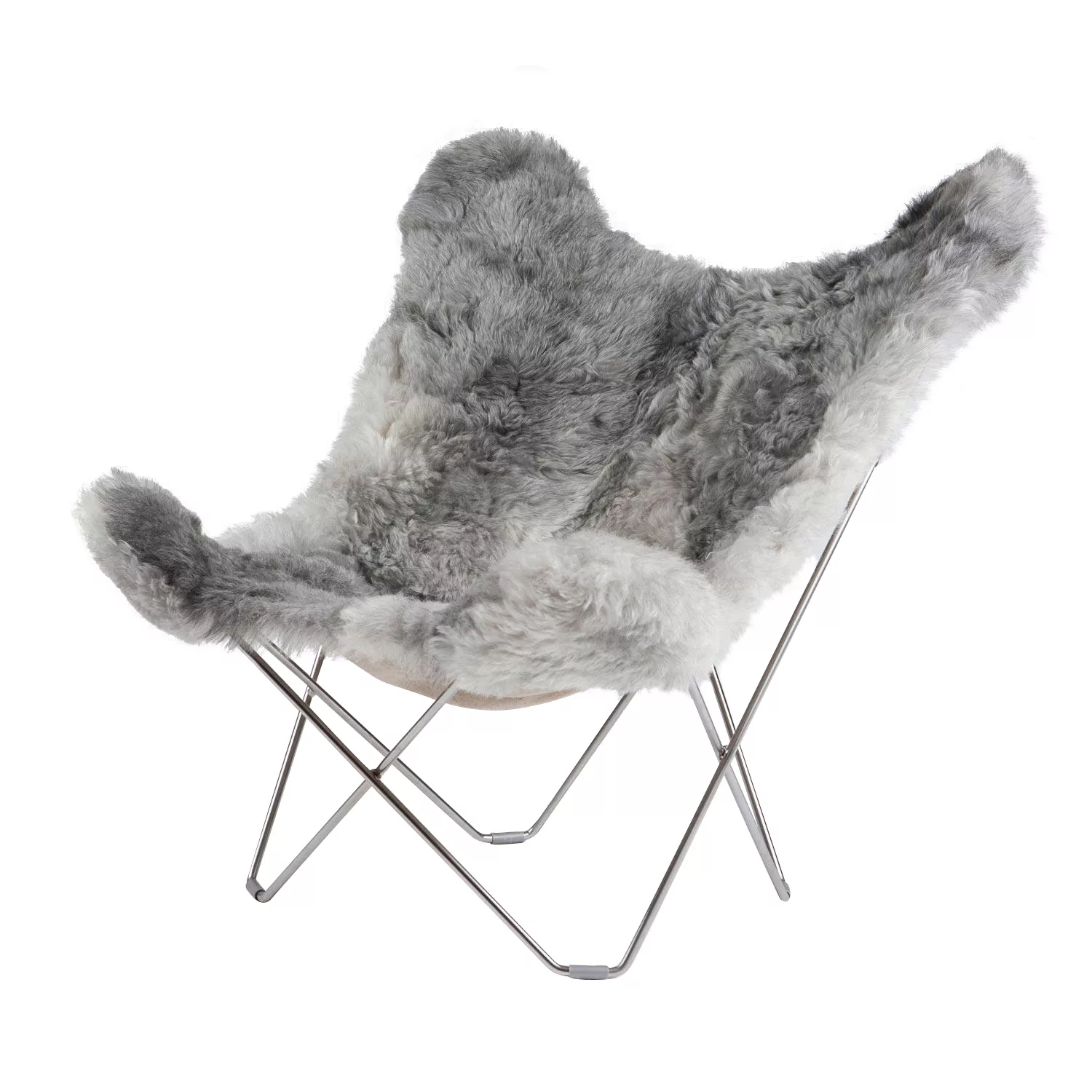 cuero - Iceland Mariposa Butterfly Chair Sessel - grau/Island Lammfell Shor günstig online kaufen