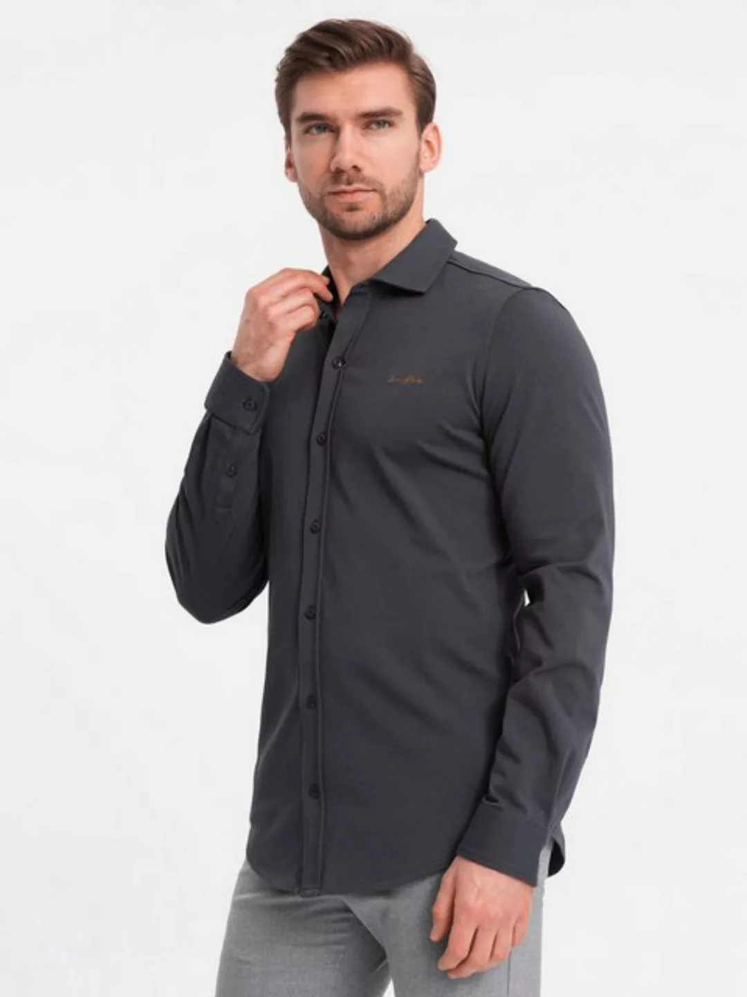 OMBRE Langarmhemd Herren-Shirt aus Baumwolle REGULAR stricken Single-Jersey günstig online kaufen