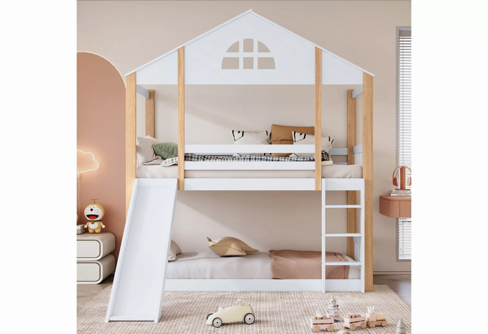 TavilaEcon Etagenbett Hausbett Kinderbett mit Rutsche Zäunen und Fallschutz günstig online kaufen