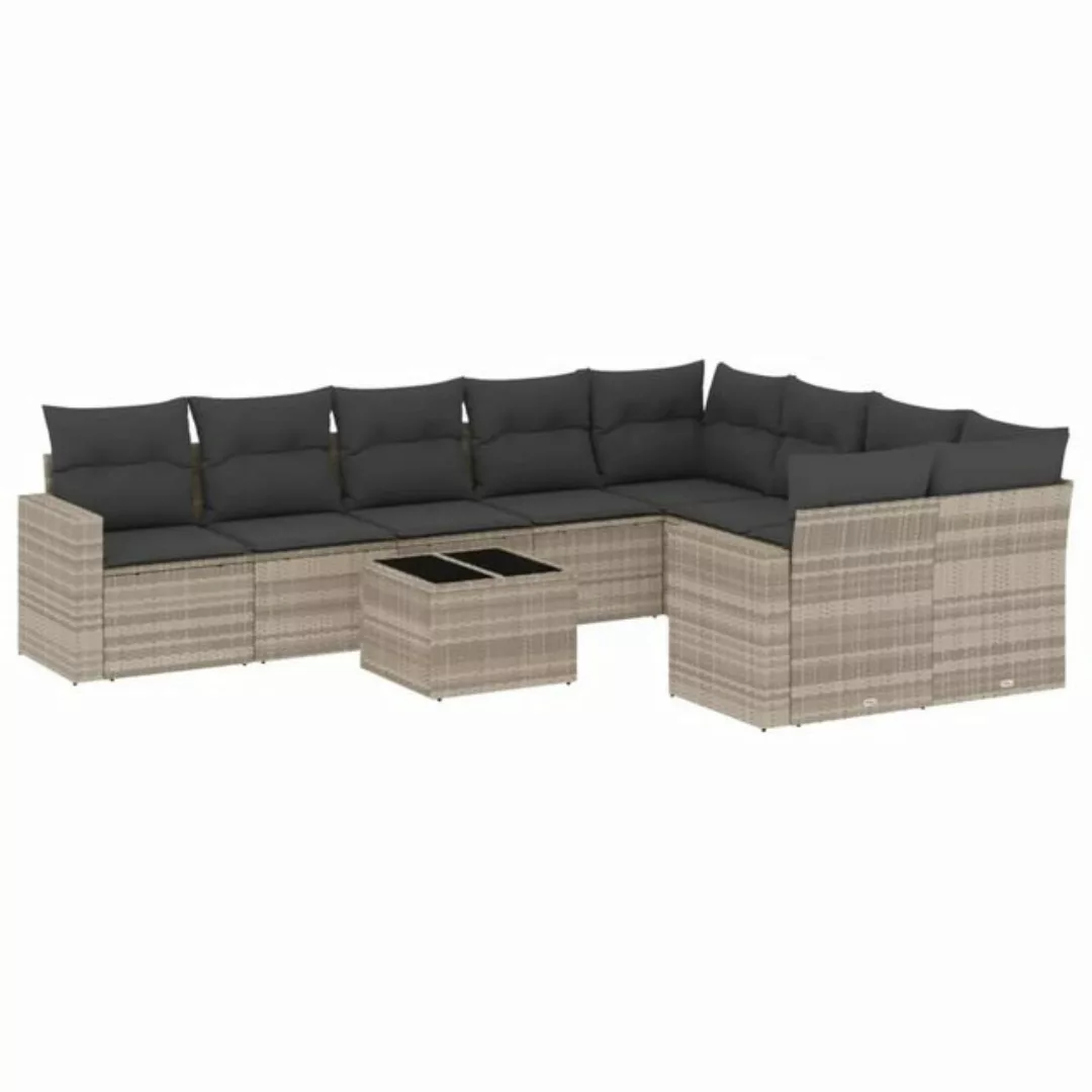 vidaXL Sofaelement 10-tlg. Garten-Sofagarnitur mit Kissen Hellgrau Poly Rat günstig online kaufen