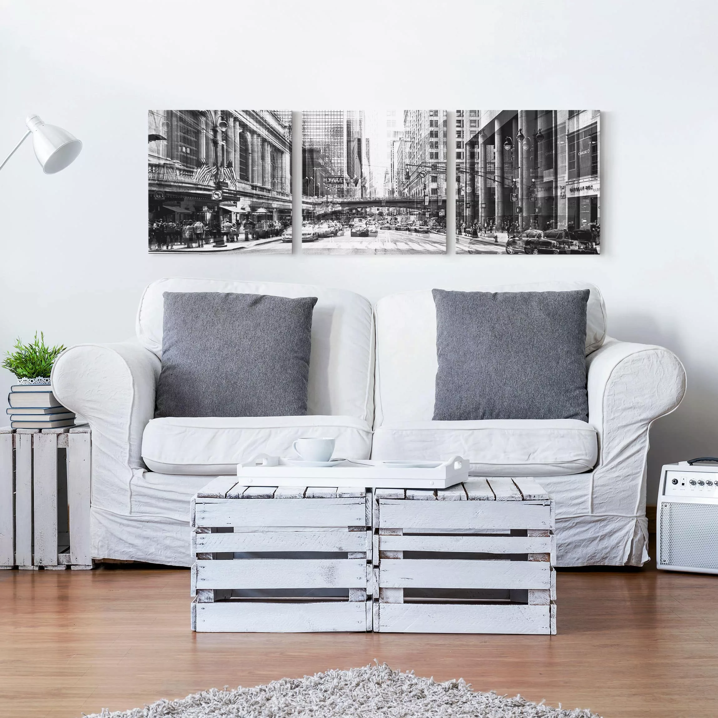 3-teiliges Leinwandbild Architektur & Skyline NYC Urban schwarz-weiß günstig online kaufen