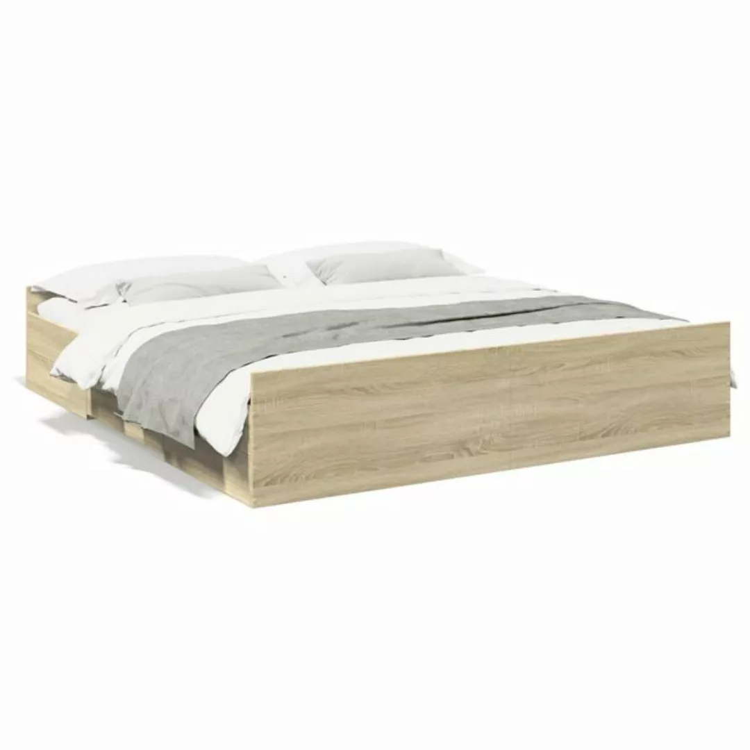 vidaXL Bett Bettgestell mit Schubladen Räuchereiche 200x200cm Holzwerkstoff günstig online kaufen