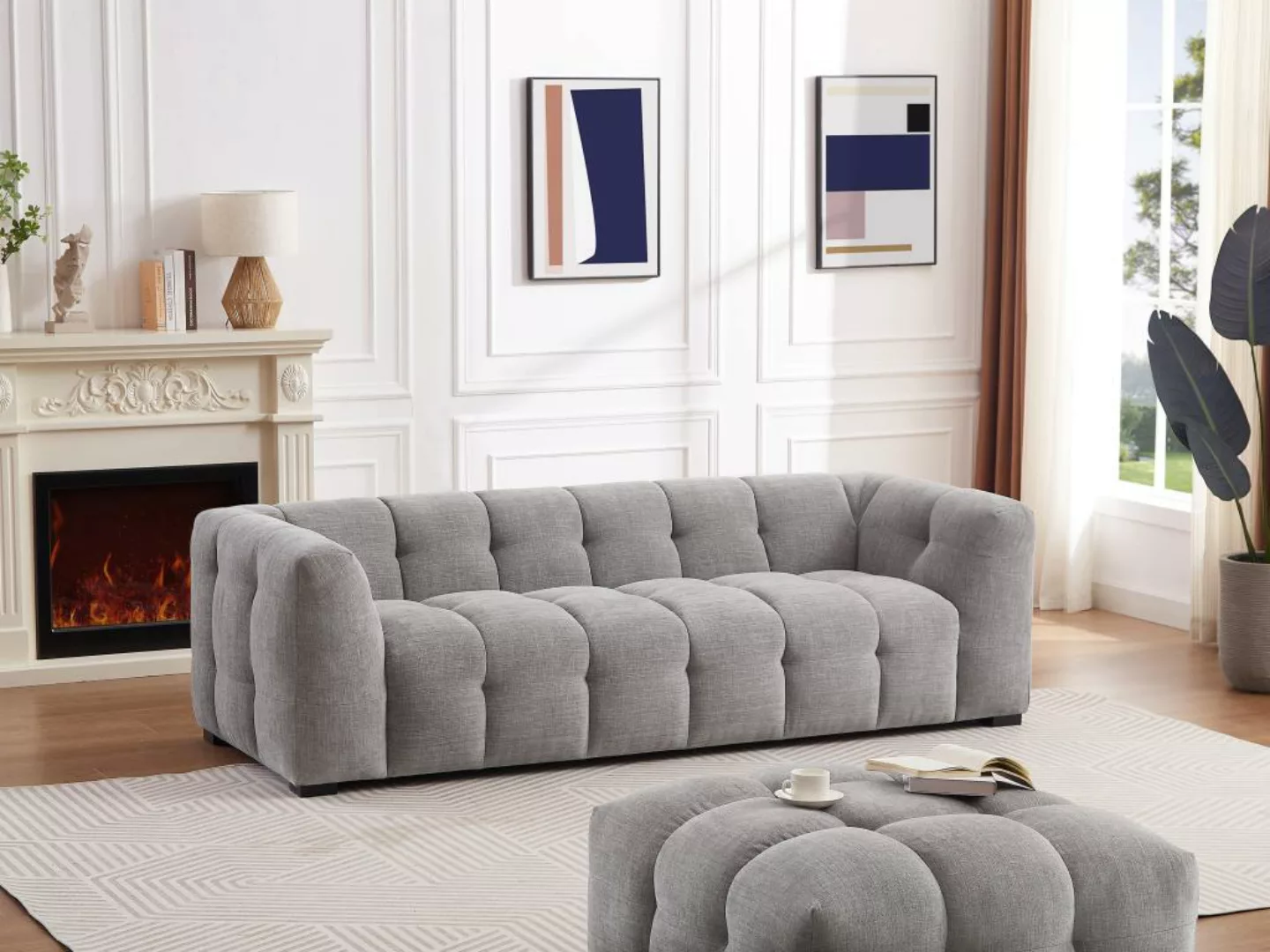 Sofa 3-Sitzer - melierter-Stoff - Grau - DILOME von Pascal Morabito günstig online kaufen