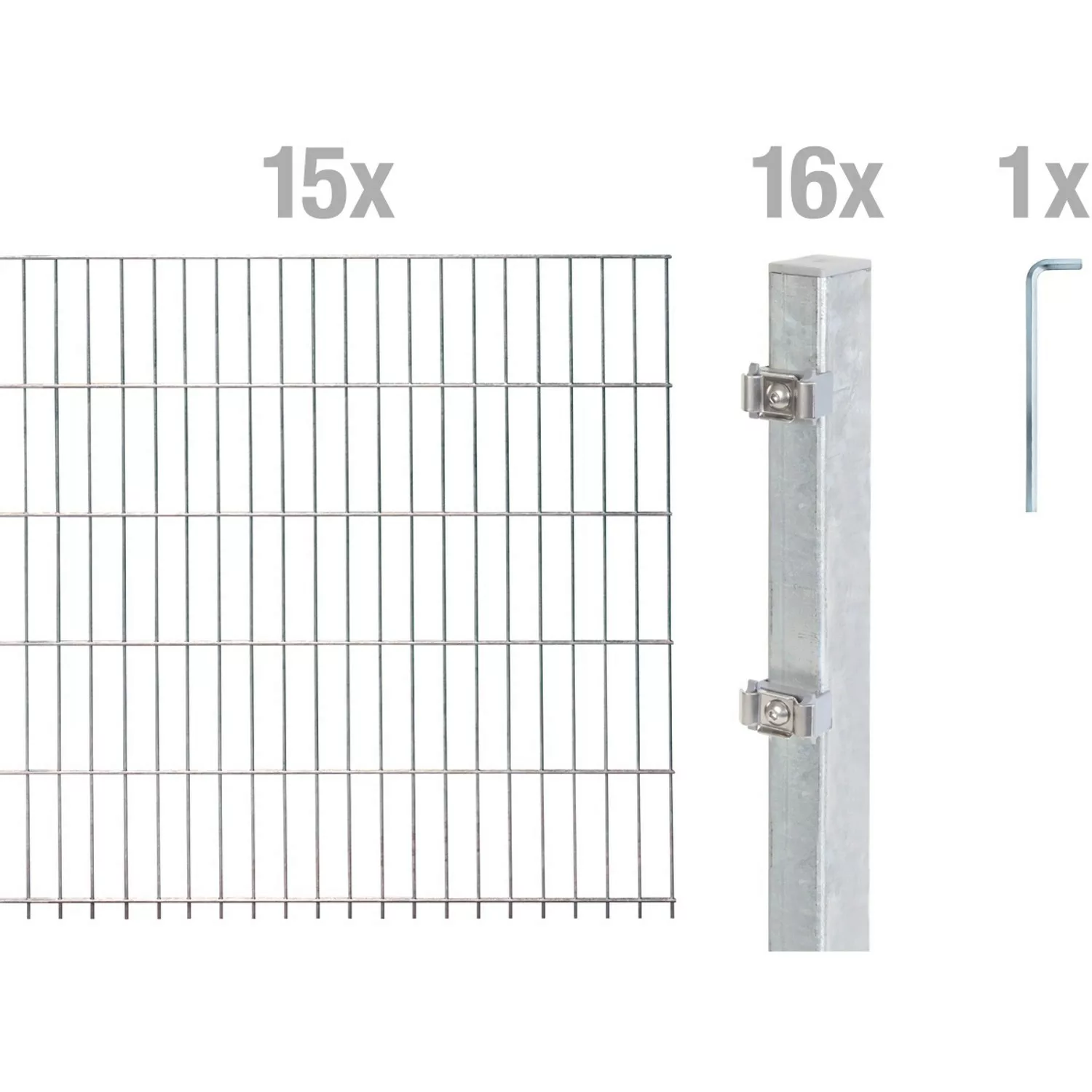 Metallzaun Grund-Set Doppelstabmatte feuerverzinkt 15 x 2 m x 1,4 m günstig online kaufen