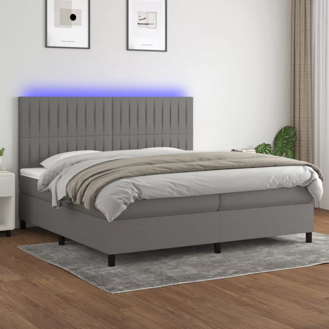 vidaXL Bettgestell Boxspringbett mit Matratze LED Dunkelgrau 200x200 cm Sto günstig online kaufen