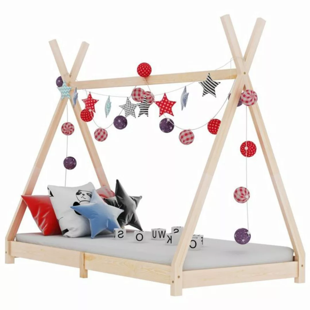 Villawee Hausbett Tipi Kinderbett Natur IDA Massivholz Kiefer Zeltbett 80 x günstig online kaufen