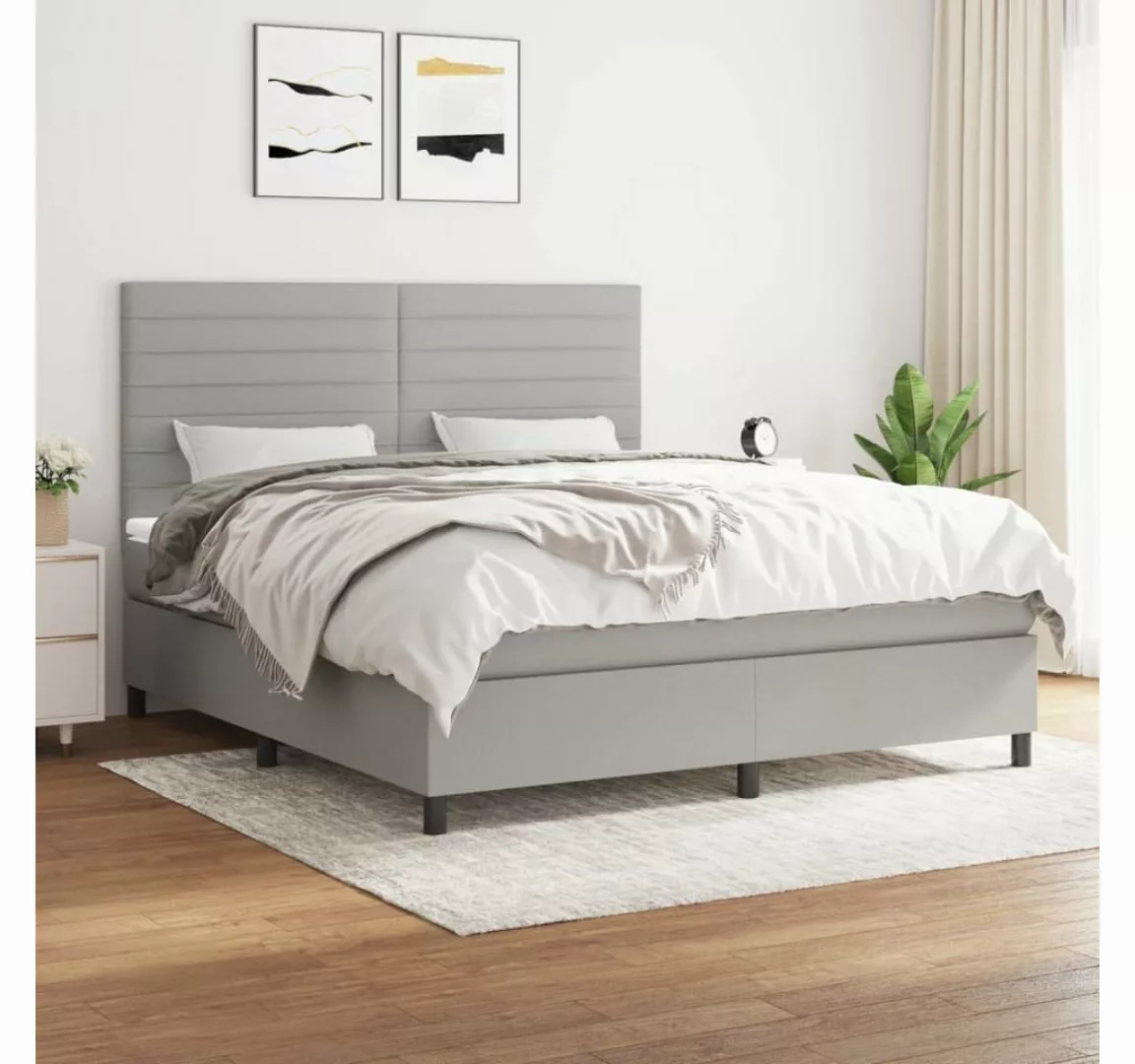 furnicato Bett Boxspringbett mit Matratze Hellgrau 180x200 cm Stoff günstig online kaufen