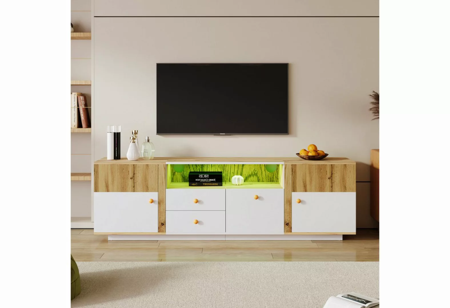 Merax TV-Schrank mit Schubladen und Türen Lowboard mit LED, Fernsehtisch Al günstig online kaufen