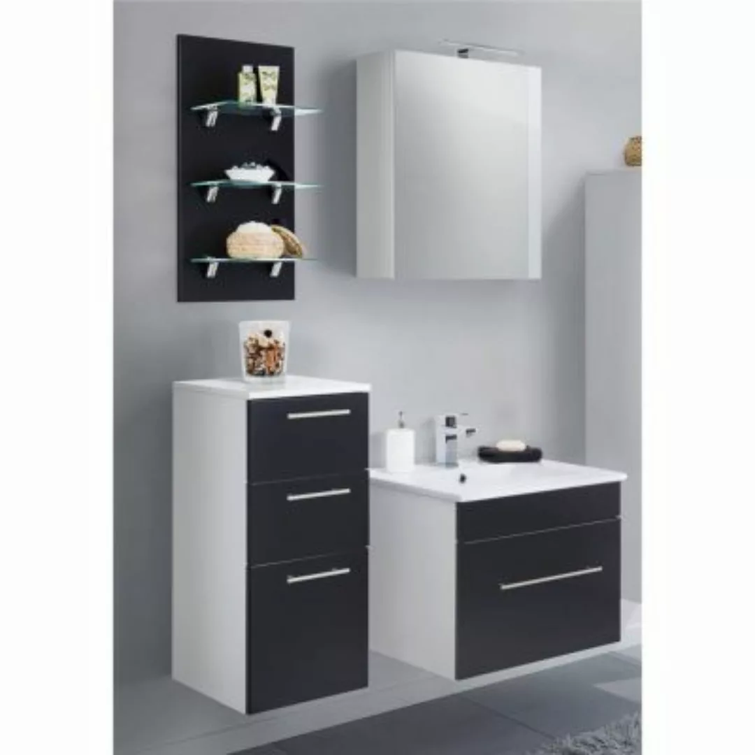 Lomadox Badezimmermöbel Set mit Midischrank in Seidenglanz schwarz LAGOS-02 günstig online kaufen