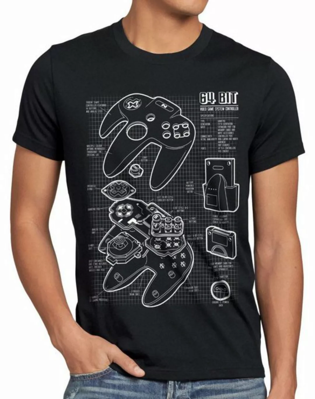 style3 Print-Shirt Herren T-Shirt N64 Blaupause gamer 64 nintendo controlle günstig online kaufen