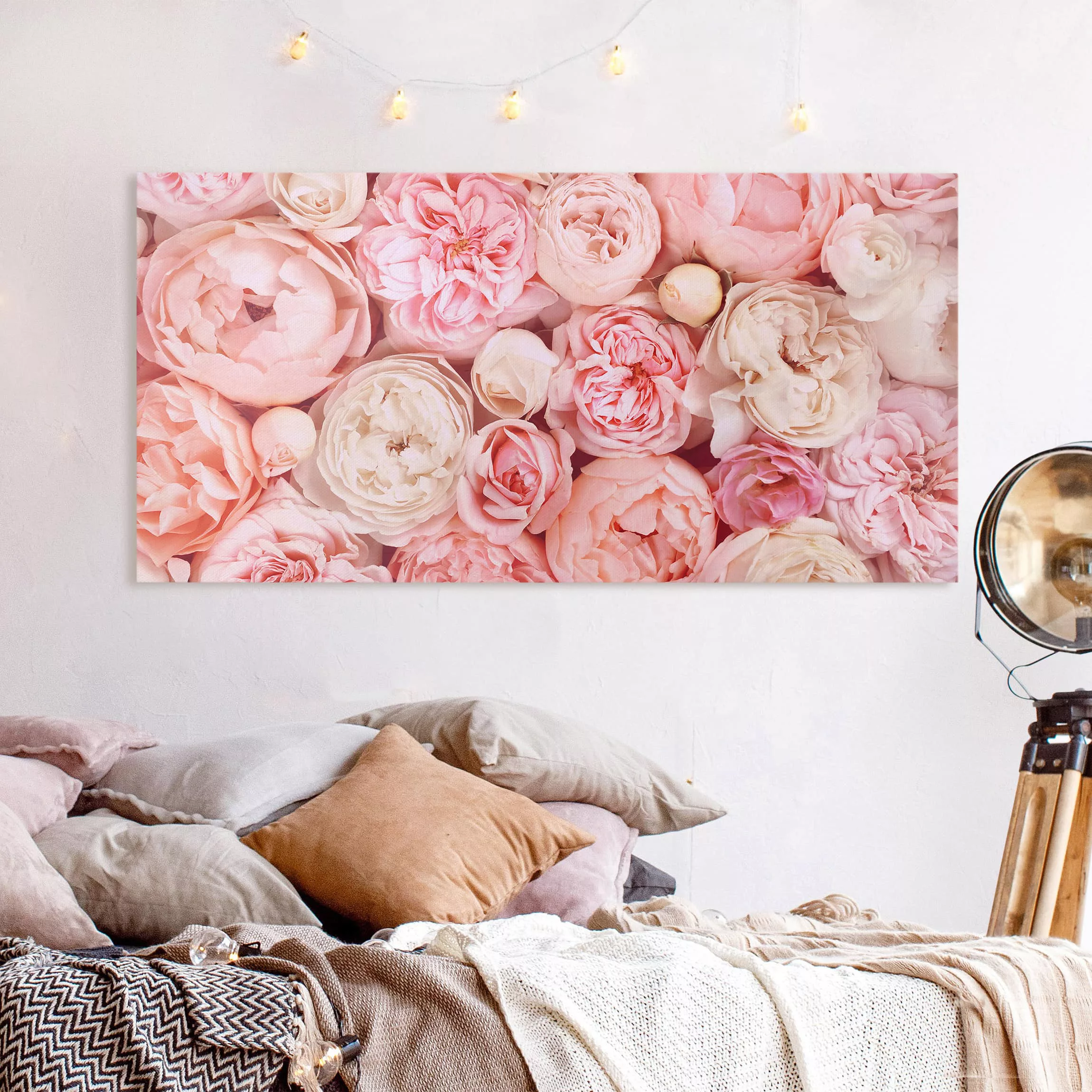 Leinwandbild Blumen - Querformat Rosen Rosé Koralle Shabby günstig online kaufen