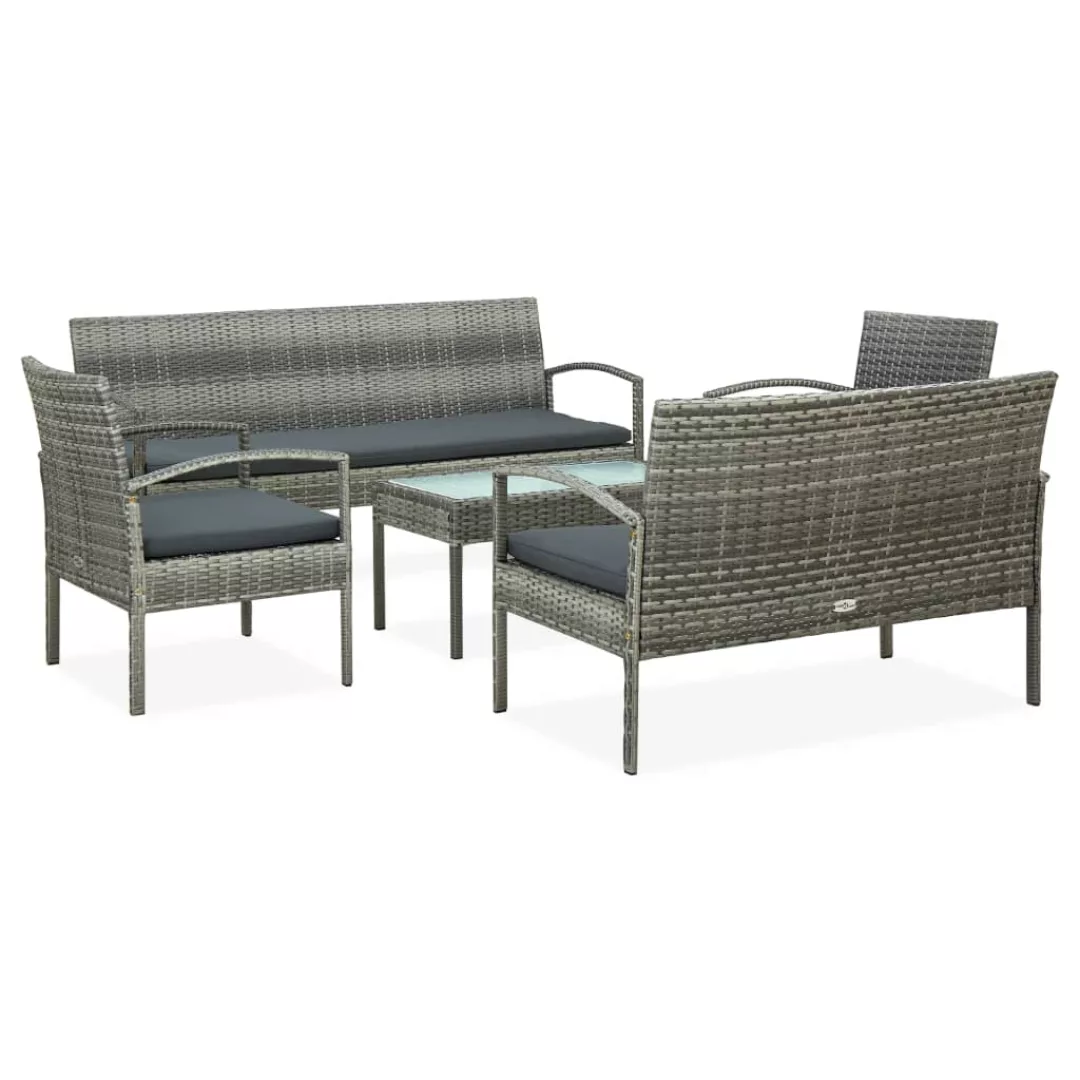 5-tlg. Garten-lounge-set Mit Auflagen Poly Rattan Grau günstig online kaufen