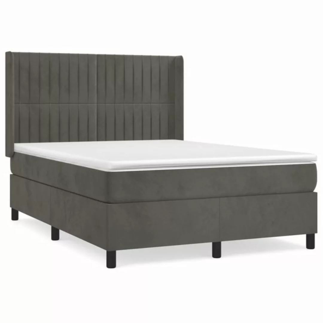 vidaXL Boxspringbett Boxspringbett mit Matratze Dunkelgrau 140x200 cm Samt günstig online kaufen