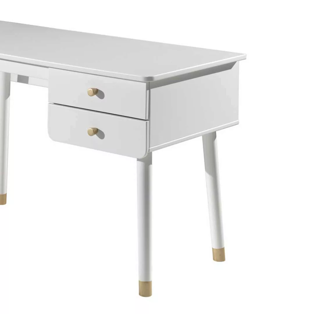 Mädchen Schreibtisch mit zwei Schubladen Weiß & Gold günstig online kaufen