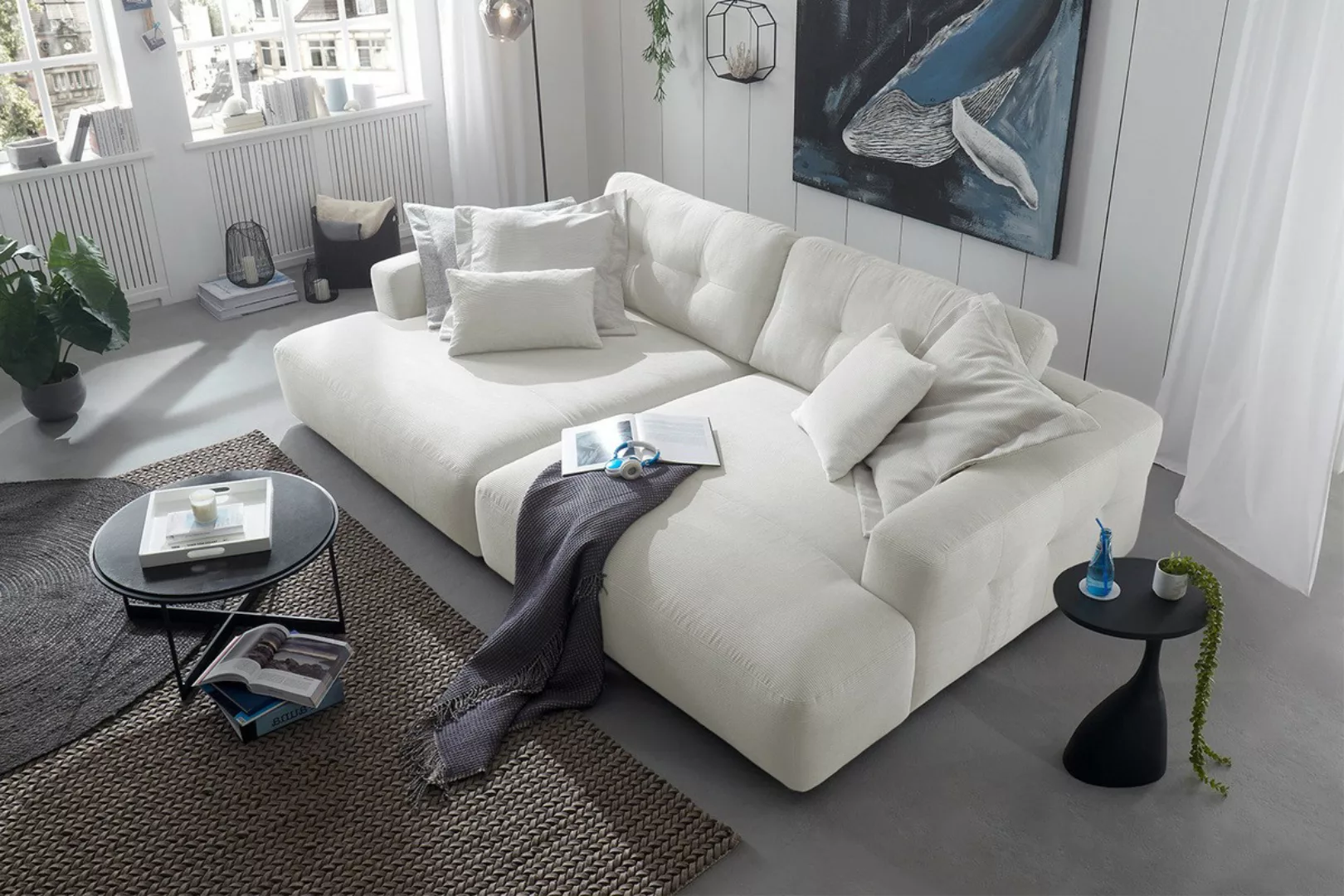 KAWOLA Big Sofa MIKA Feincord weiß günstig online kaufen