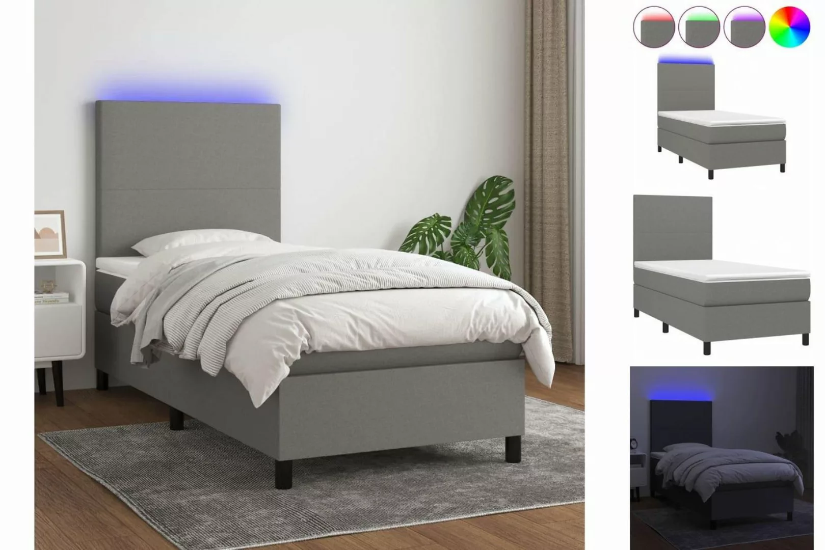 vidaXL Bett Boxspringbett mit Matratze & LED Dunkelgrau 90x200 cm Stoff günstig online kaufen
