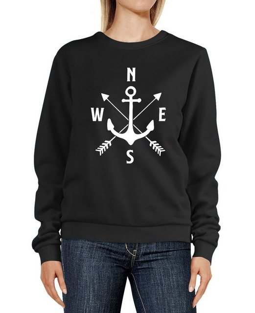 MoonWorks Sweatshirt Sweatshirt Damen Aufdruck Motiv Anker Kompass Pfeile R günstig online kaufen