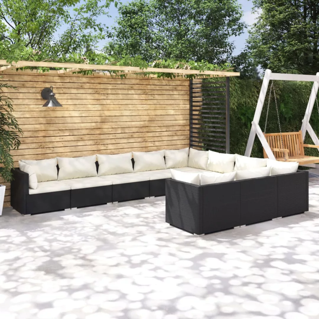 Vidaxl 10-tlg. Garten-lounge-set Mit Kissen Poly Rattan Schwarz günstig online kaufen