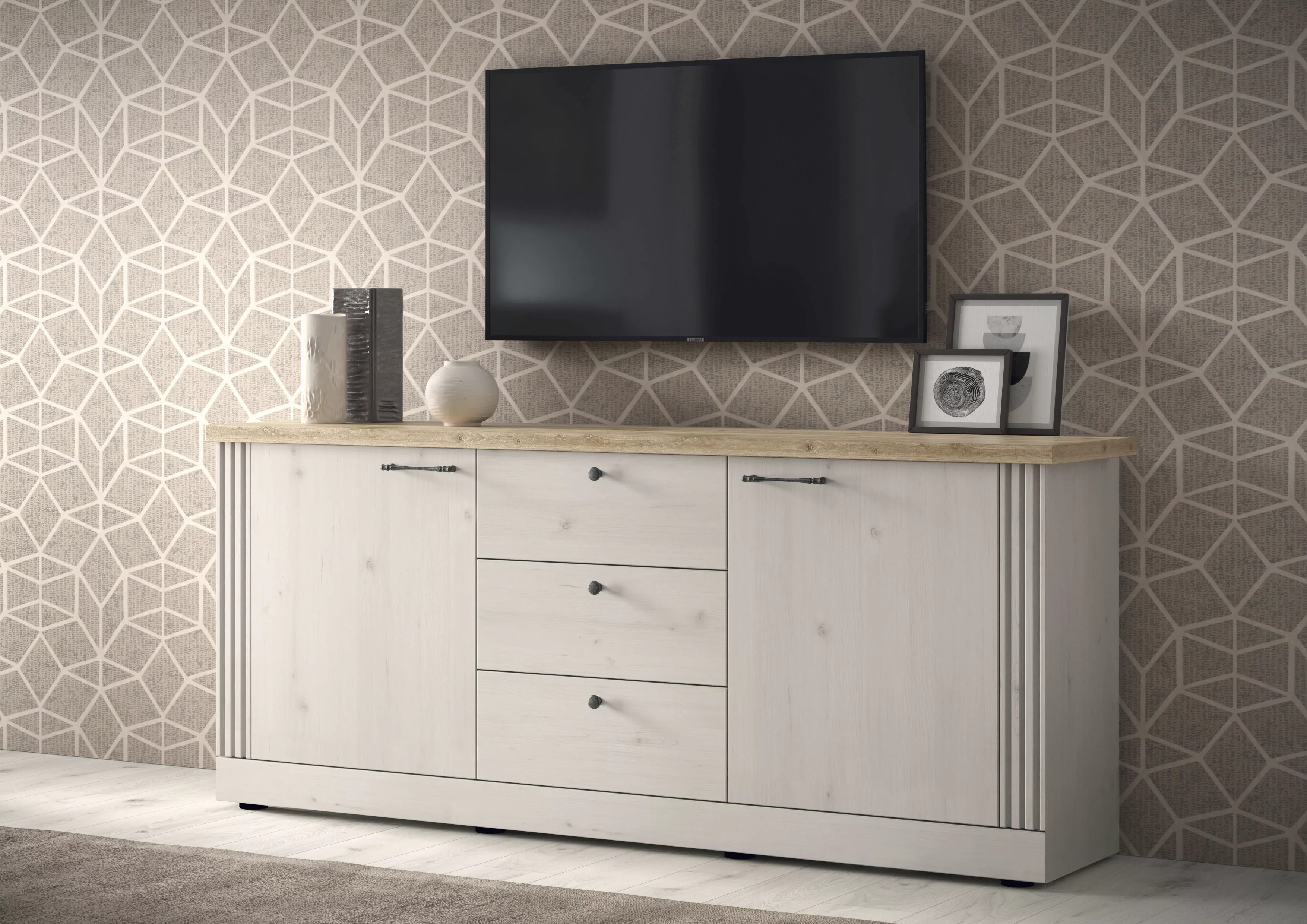 Home affaire Sideboard "Country Breite 211 cm, Kommode 2 Türen u. 3 Schubkä günstig online kaufen