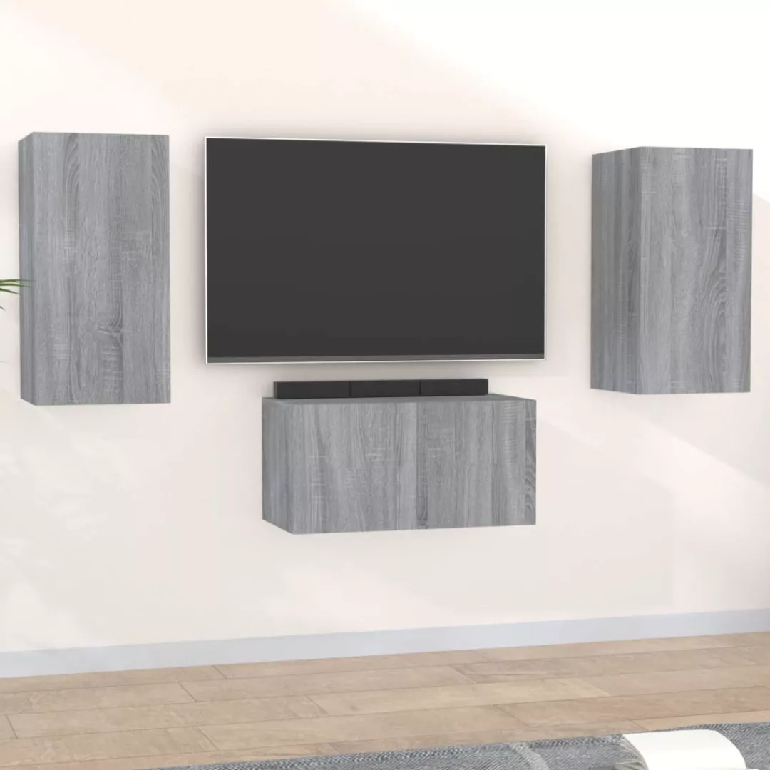 Vidaxl 3-tlg. Tv-schrank-set Grau Sonoma Holzwerkstoff günstig online kaufen