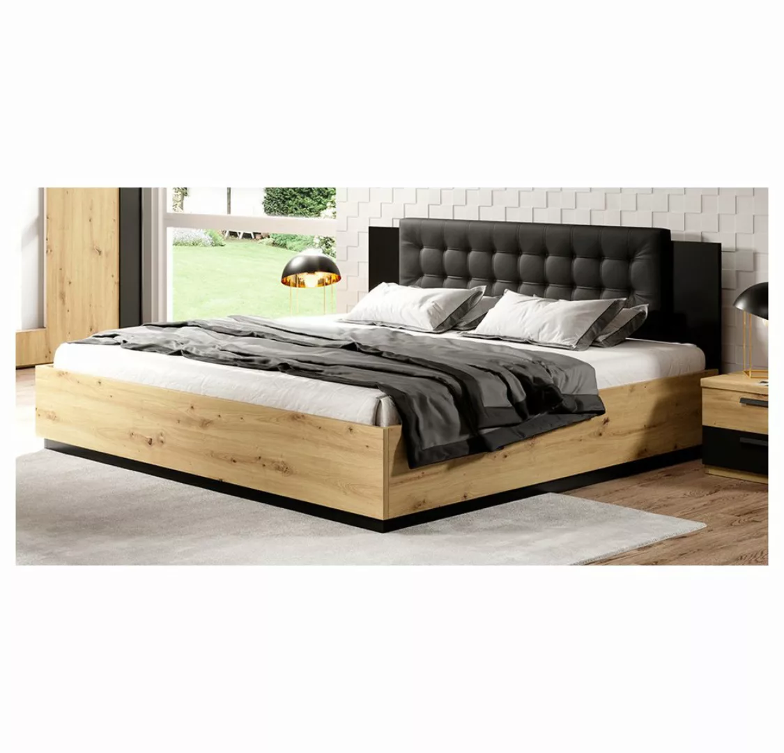 Lomadox Bett SOLMS-83, Artisan Eiche Nb. mit schwarz 166/90/205 cm günstig online kaufen