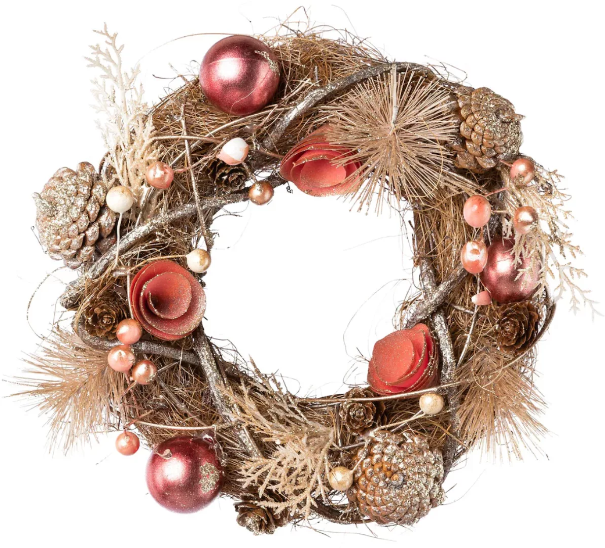 Creativ deco Dekokranz "Weihnachtsdeko", mit Kugeln, Beeren, Zapfen und Blü günstig online kaufen