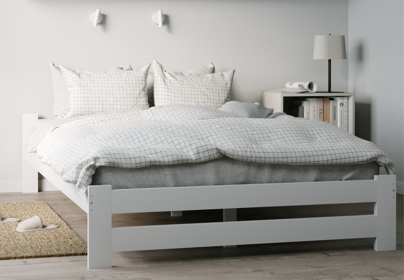 Home Collective Holzbett mit Lattenrost Modern Bett Kiefer Bettgestell Mass günstig online kaufen